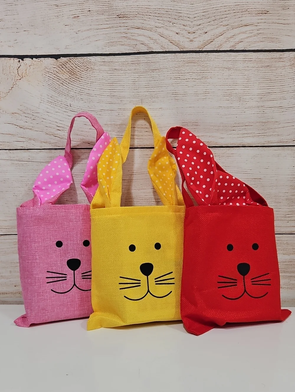 💟 Kids Cute Bunny Tote Bag - Pink, Yellow, Red Set Of 3